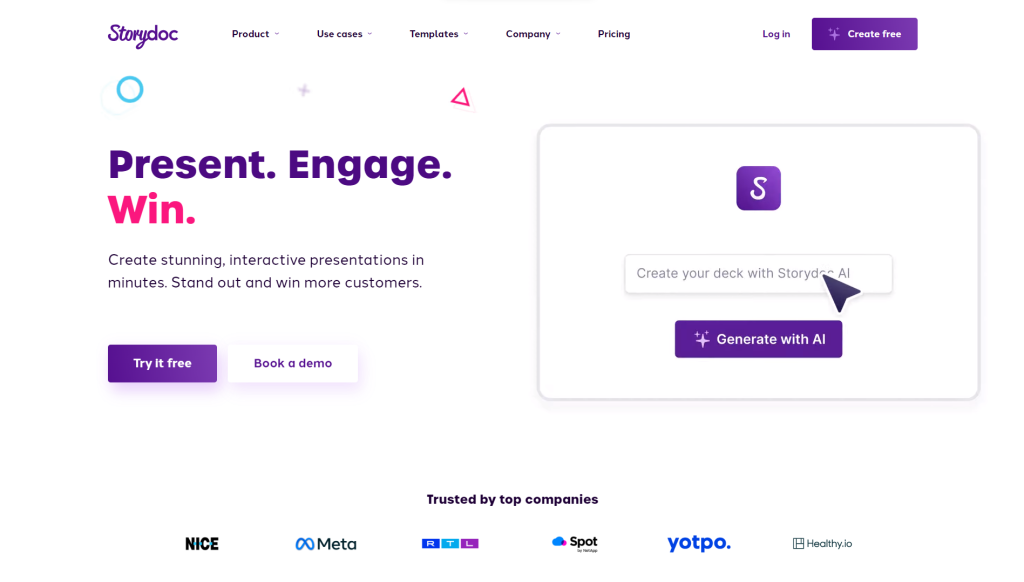 Storydoc strona główna - narzędzie do tworzenia prezentacji online z pomocą AI