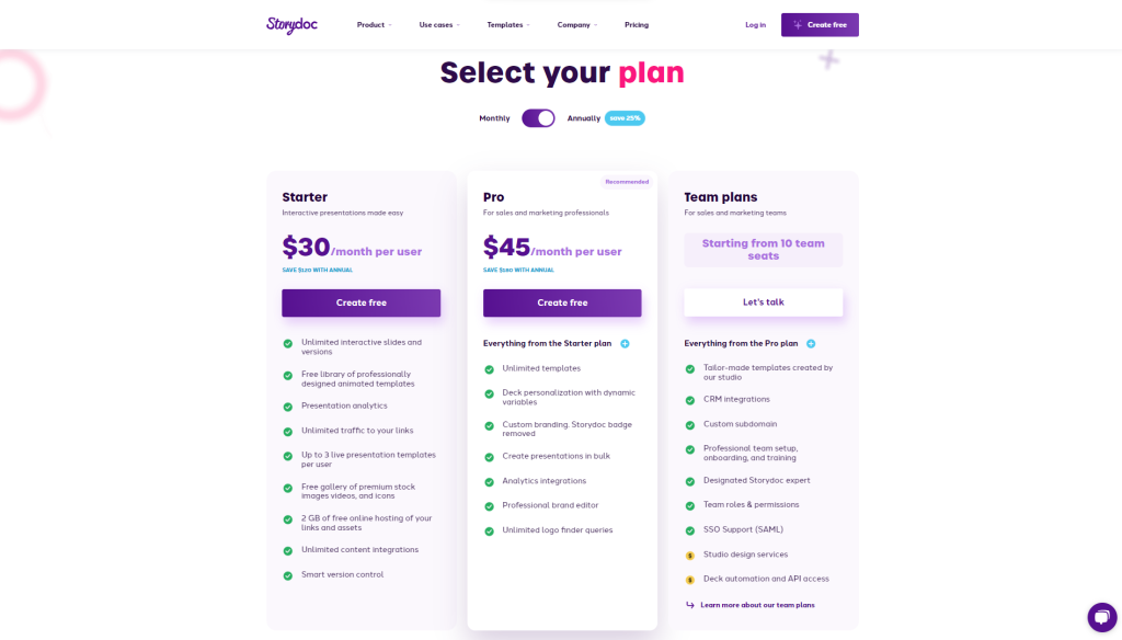 Storydoc - cennik narzędzia do tworzenia prezentacji AI