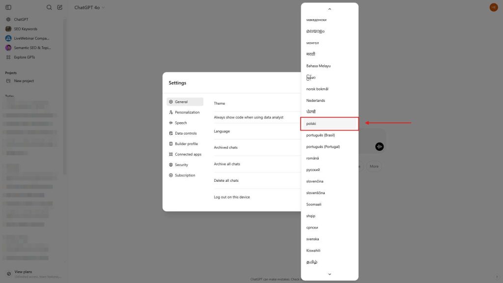 Jak zmienić język ChatGPT na polski?